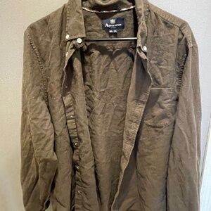 Brown-green dark olive men’s casual button down, XXL/M